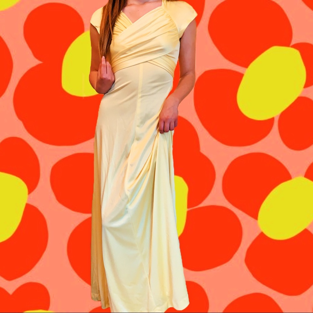 VTG 70’s Handmade Yellow Satin Full Length Dress